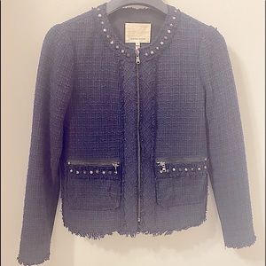 Rebecca Taylor dark navy blue jacket with studded collar and cuffs.
